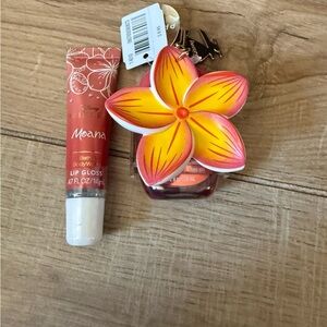 Disney Moana Lip Gloss with Pink and Yellow Flower Keychain